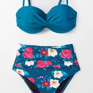🆕 CUPSHE Sapphire Blue Floral Bikini L BRAND NEW